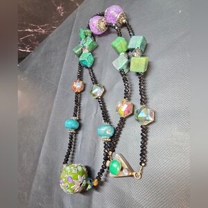 Chrysocolla Malachite Sterling Necklace Artisan Boho 28”